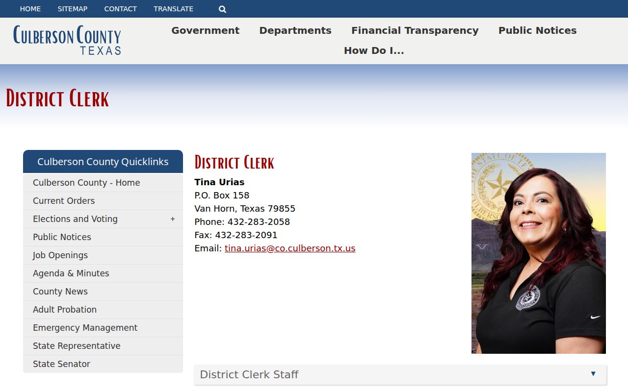 Culberson County criminal court record clerk contact page