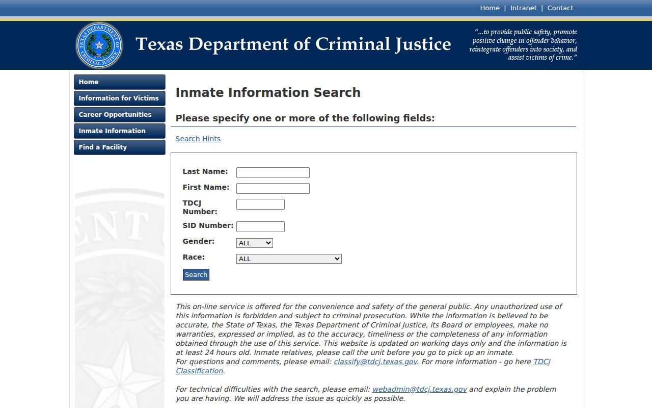 Culberson County criminal history and TDCJ prison record search