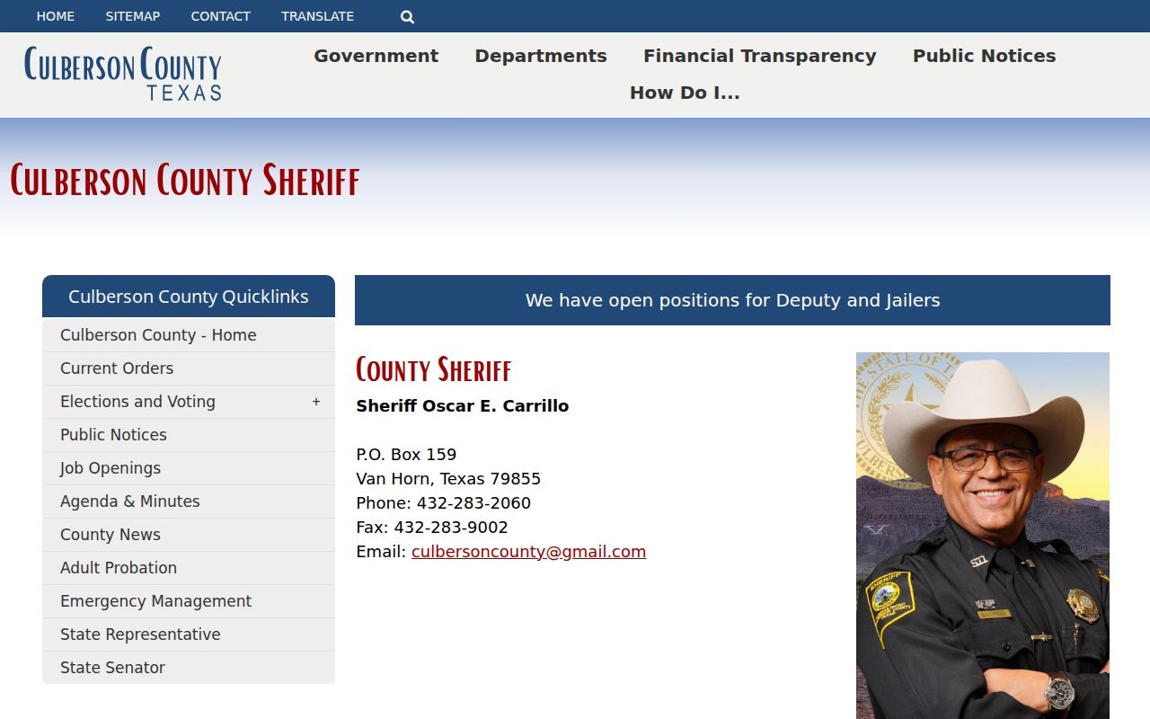 Culberson County criminal arrest booking and sheriff records office