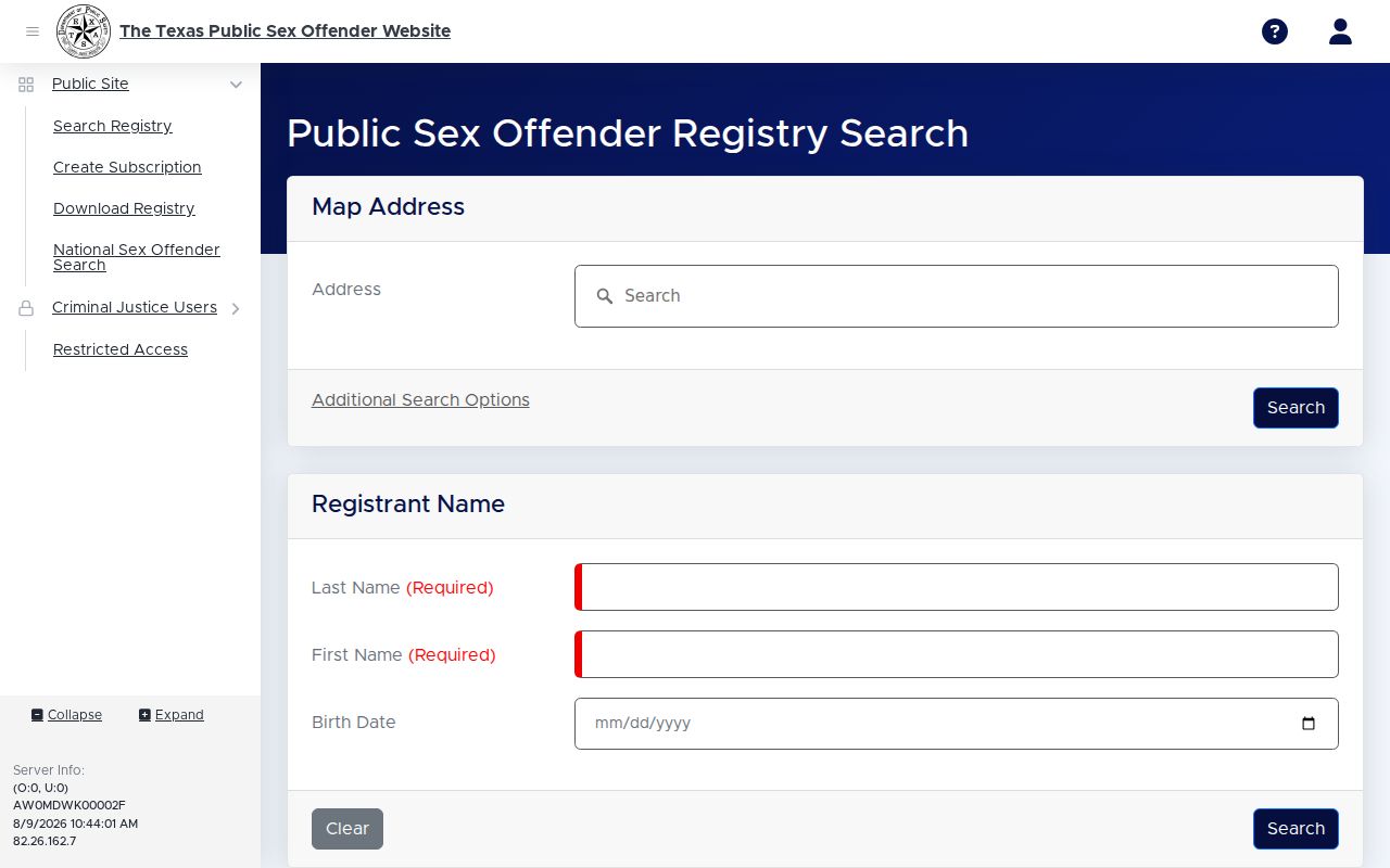 Culberson County criminal history Texas sex offender registry search