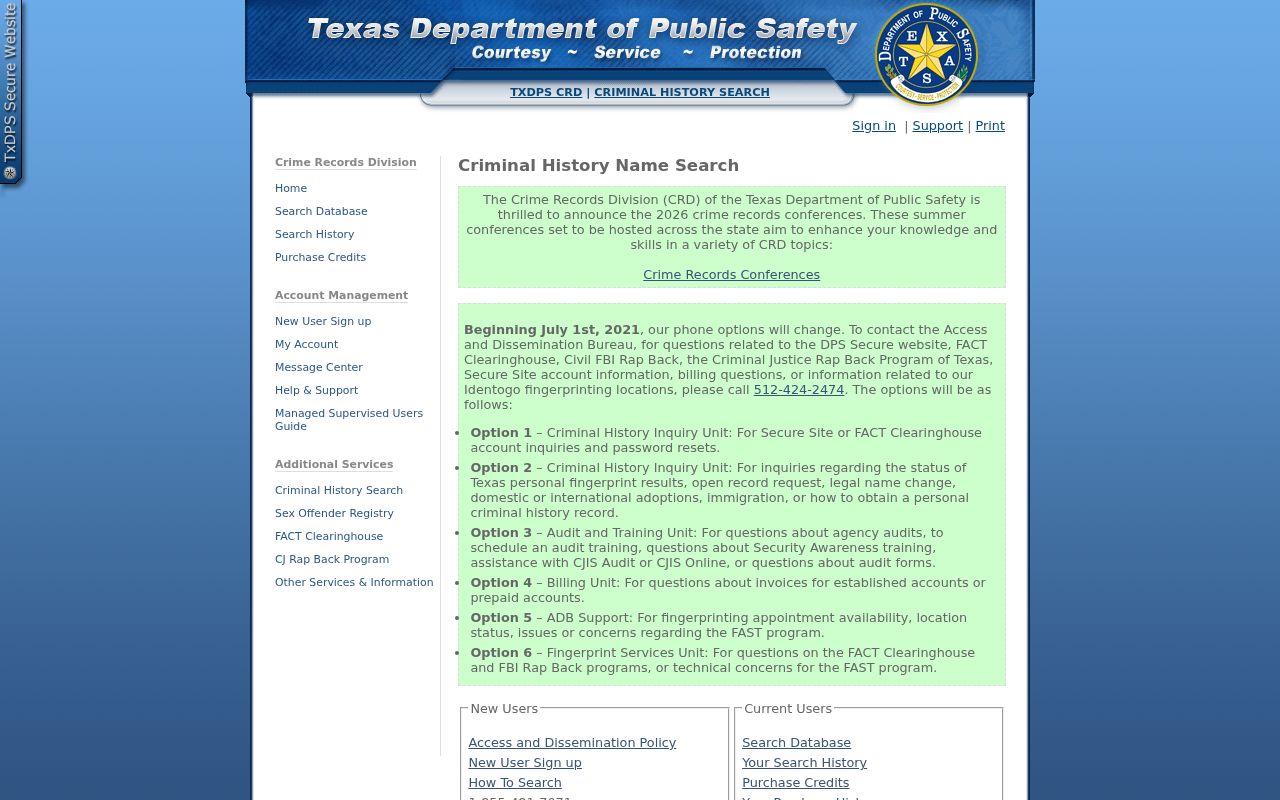 Culberson County criminal history DPS name search interface