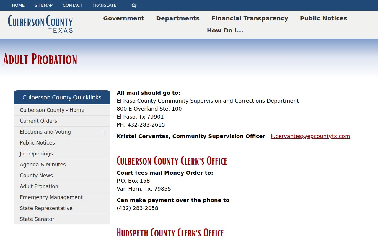 Culberson County criminal case community supervision records