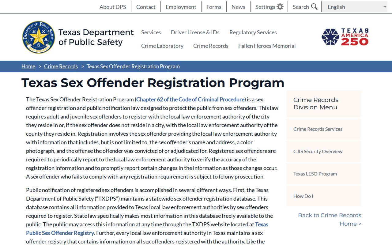 Texas notification rules for Culberson County sex offender records